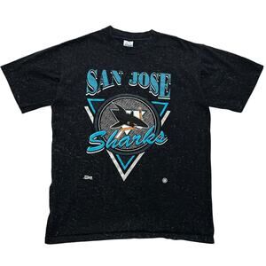 VTG 90's Salem Sportswear AOP San Jose Sharks Graphic T-Shirt Black Mens L